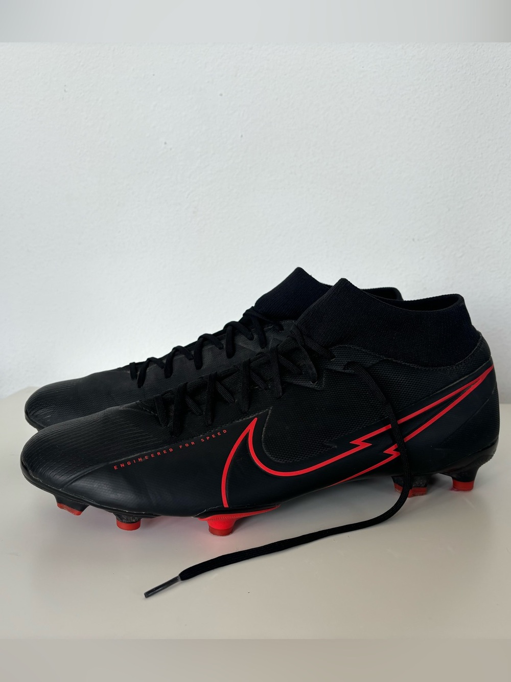Nike Mercurial Superfly 7 Black with Red Accent Men's Football Cleats